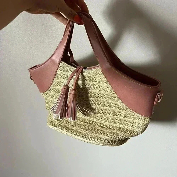 NWOT Nordstrom sole/society Blush/Wicker Basket Bag Nordstrom - Picture 2 of 4